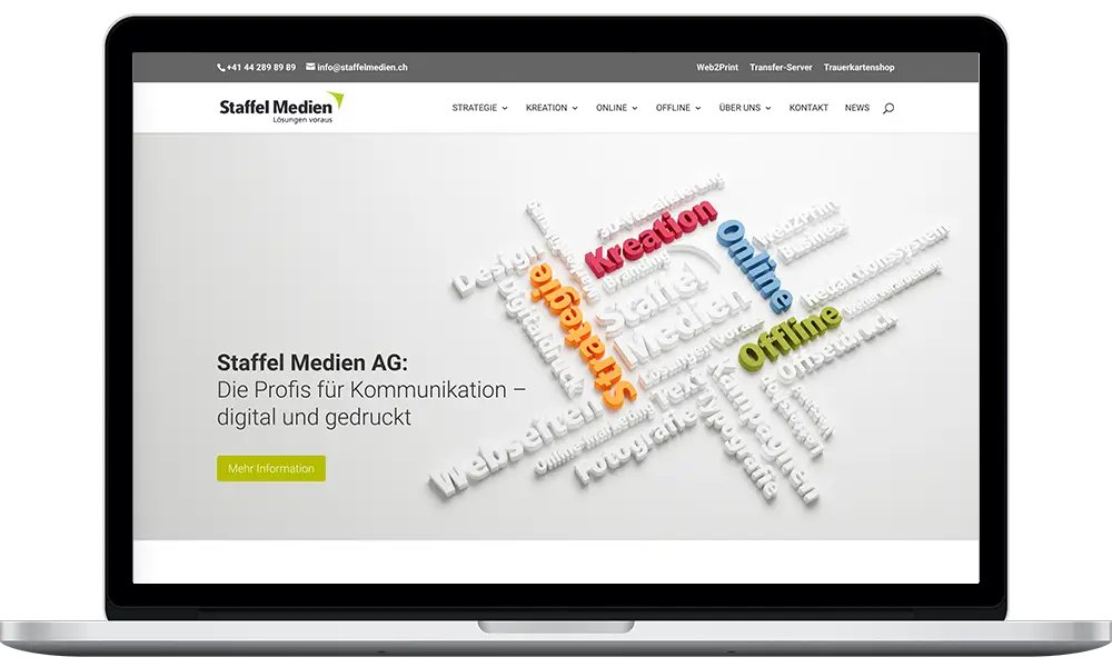 Laptop zeigt Website der Staffel Medien AG